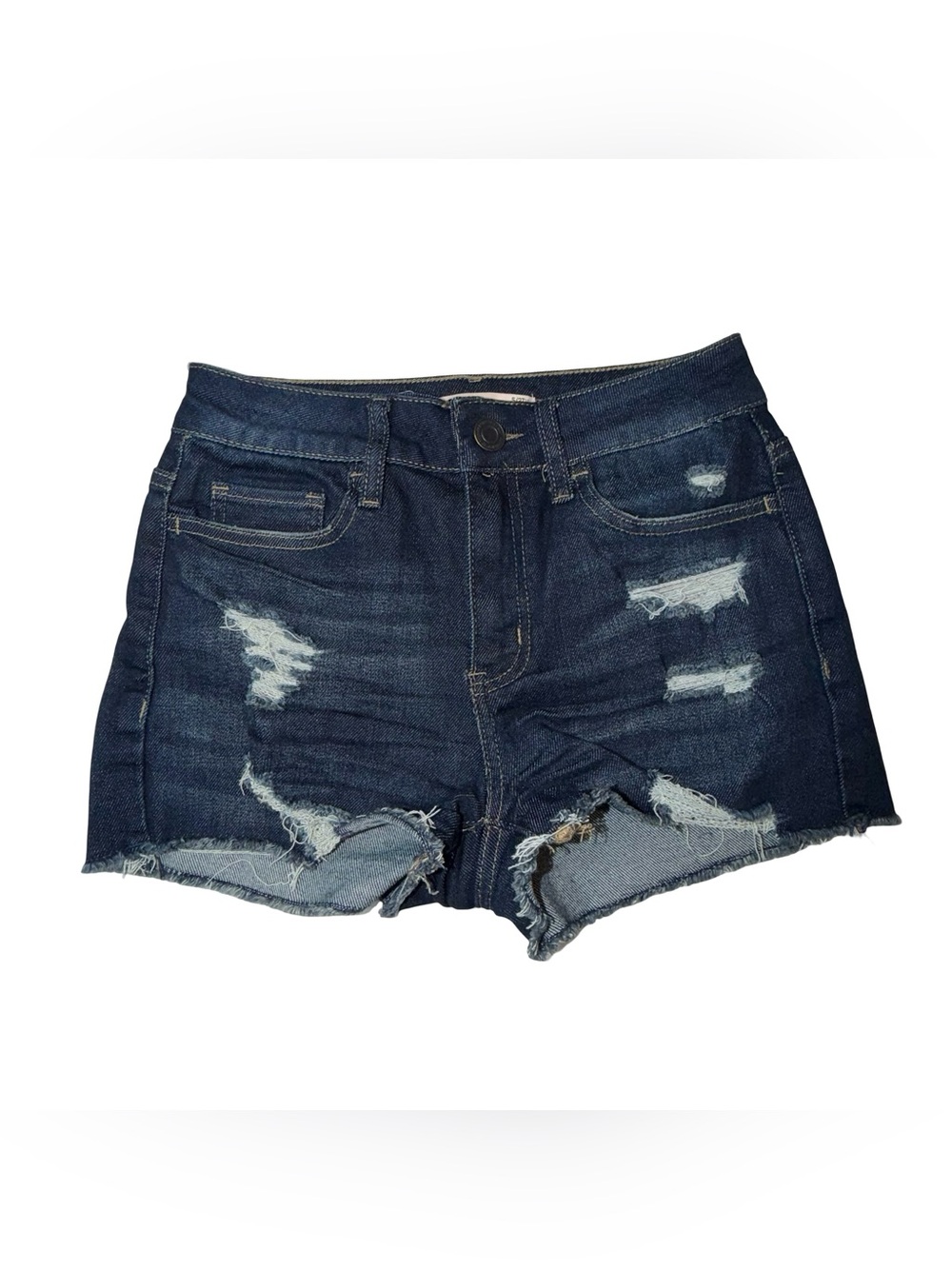 SO Dark Blue Distressed High-Rise Jean Shorts